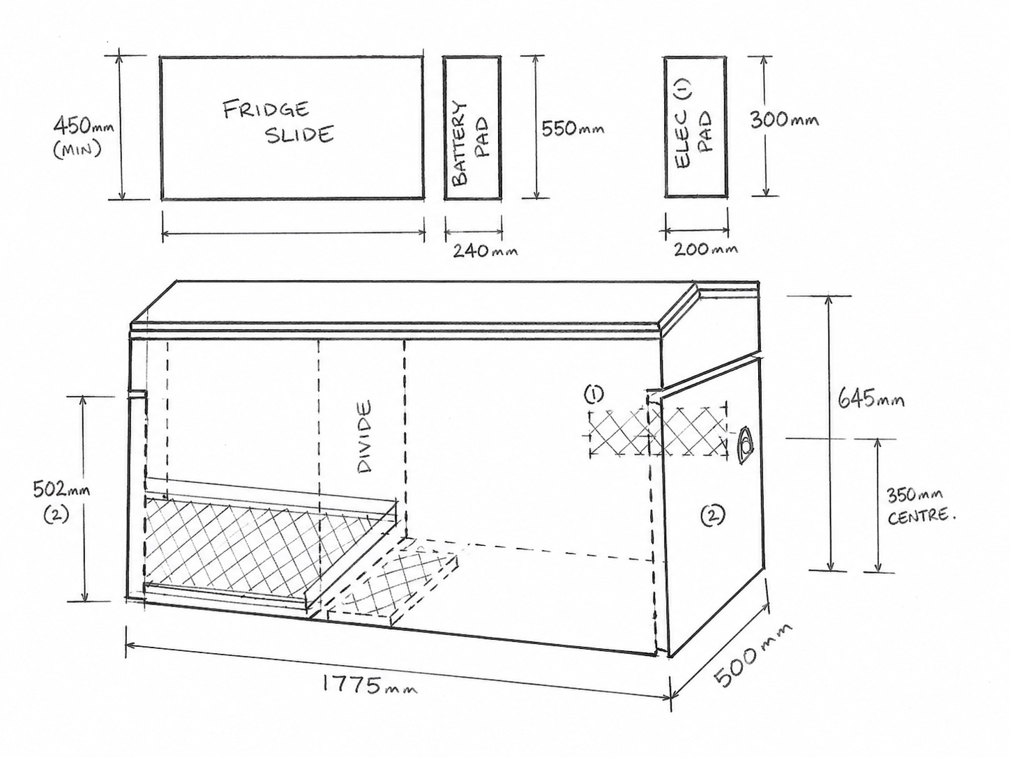 Hand sketch of a custom toolbox design